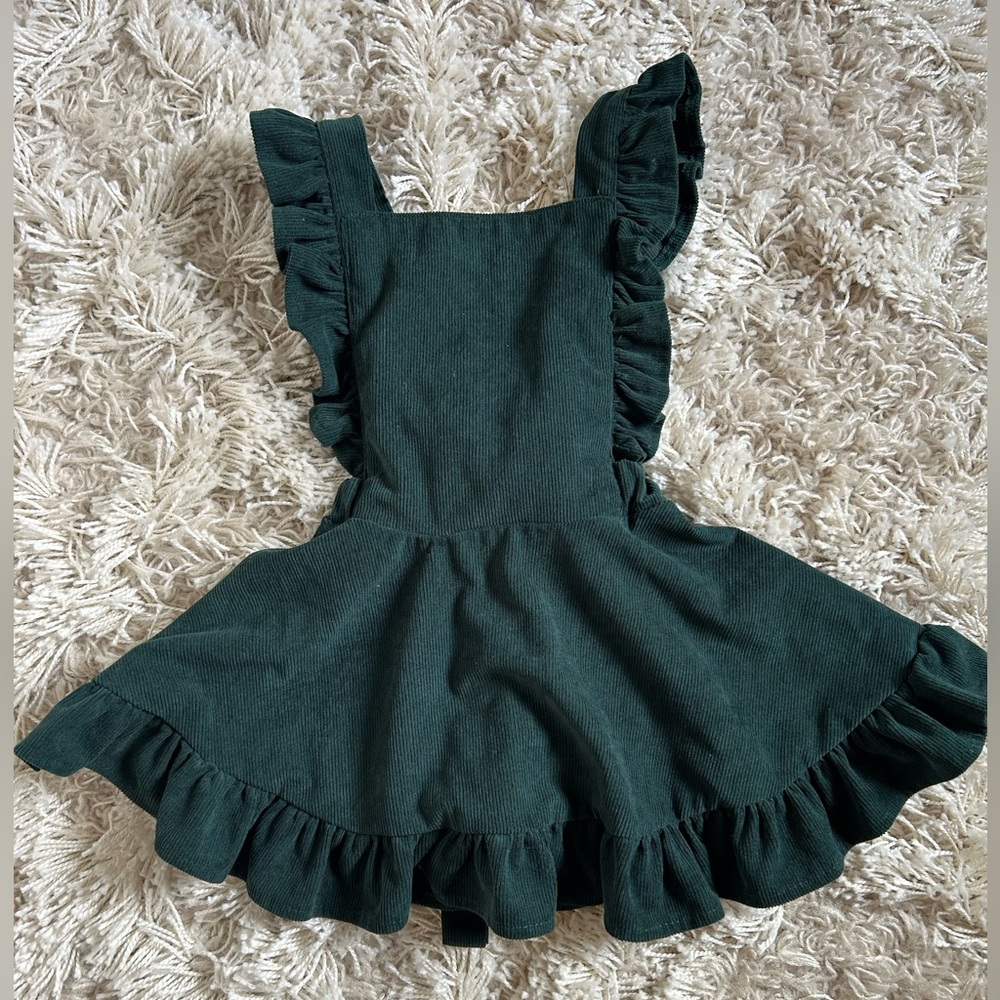4T Girls Dark Green Ruffled Dress
